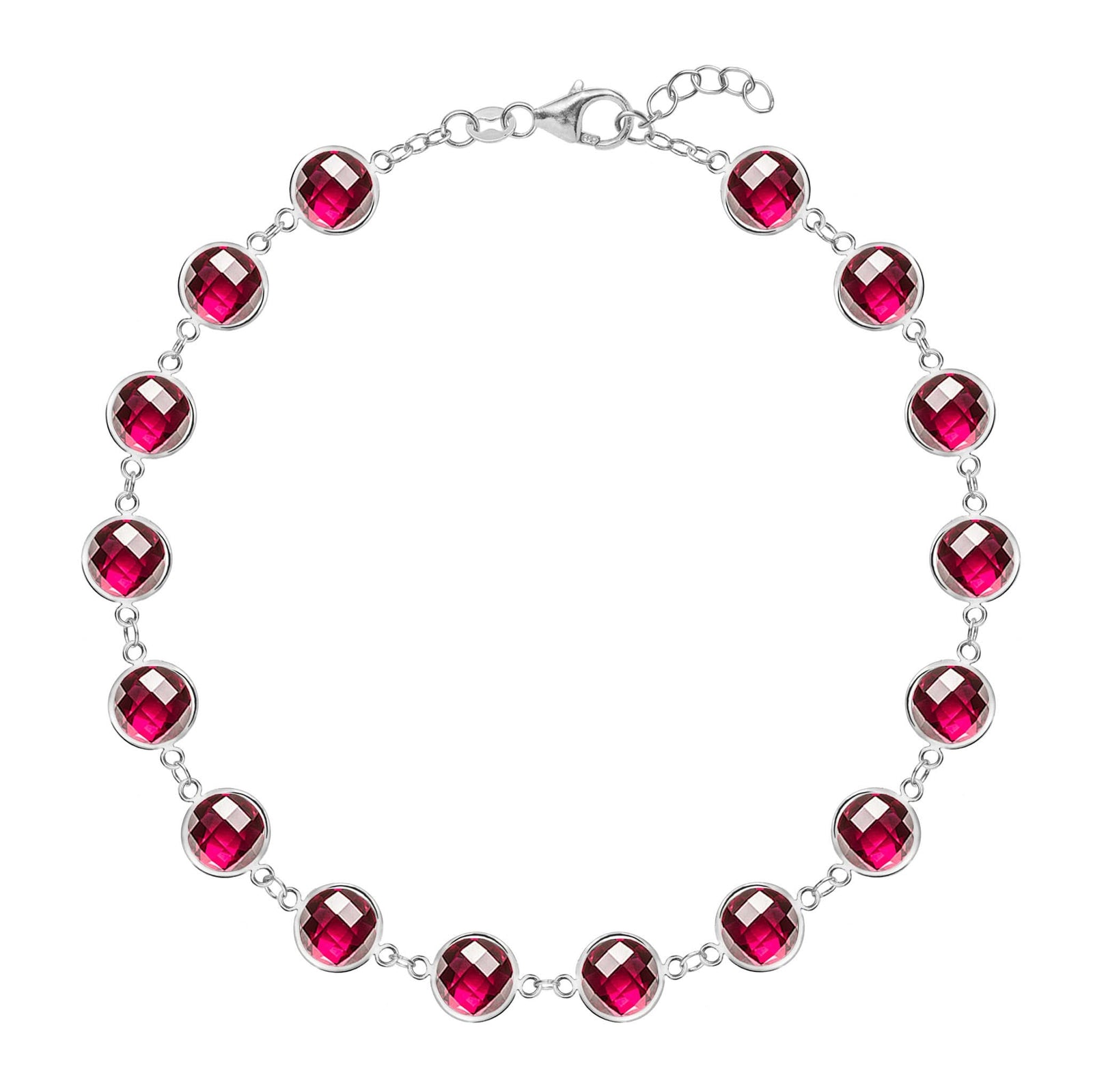 Newport Grand 14k white gold bracelet featuring sixteen 6 mm briolette cut bezel set rubies