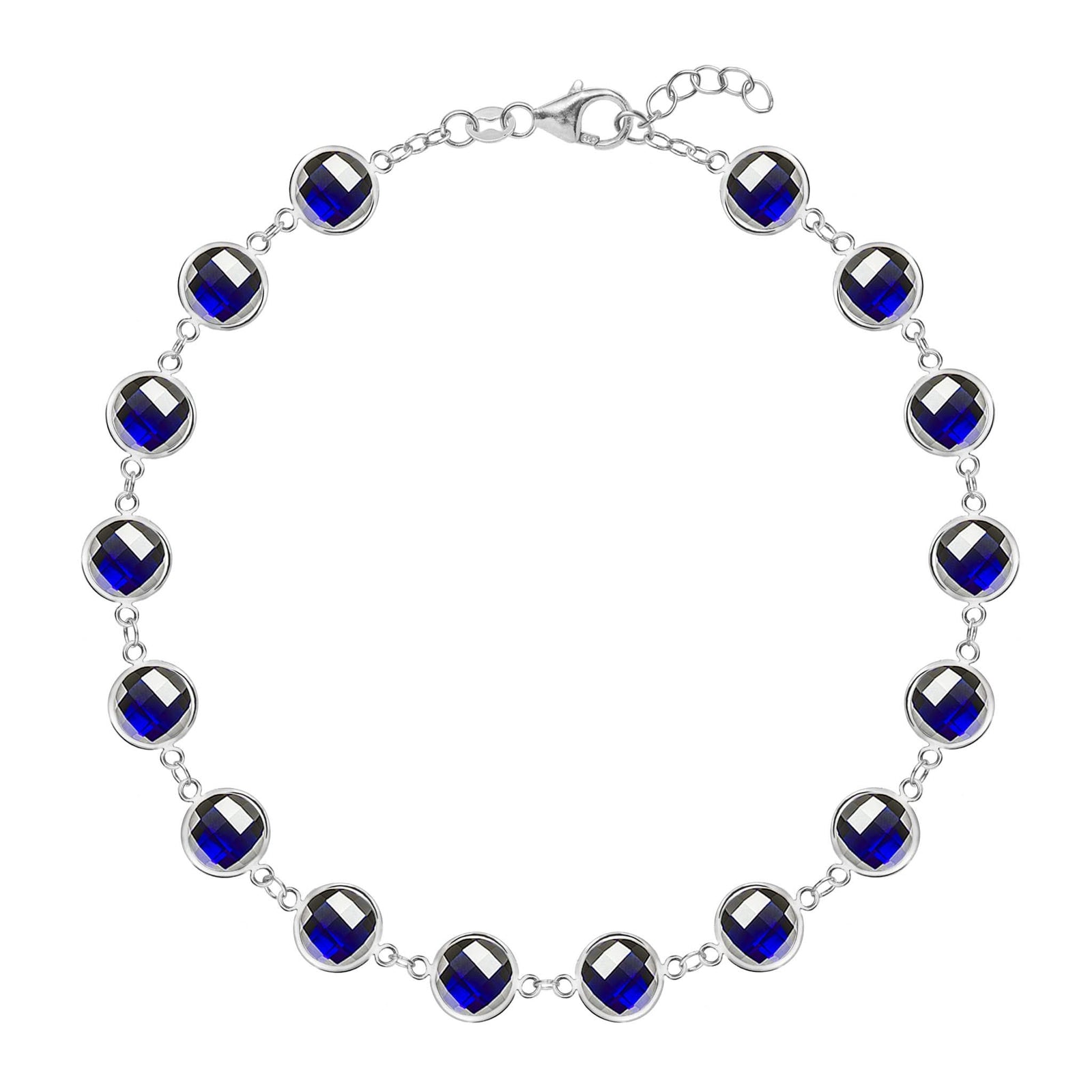 Newport Grand 14k white gold bracelet featuring sixteen 6 mm briolette cut bezel set sapphires