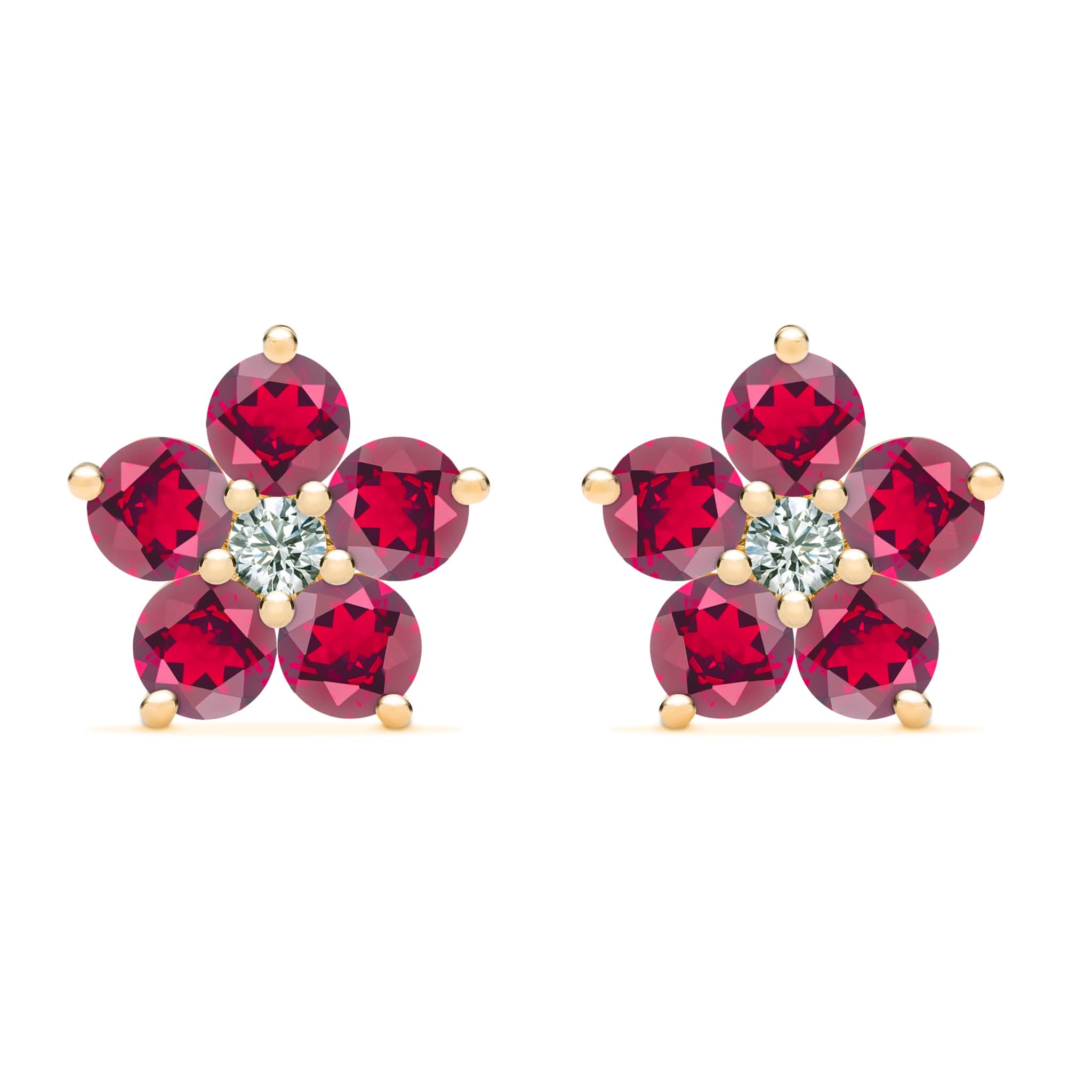 Ruby and diamond flower earrings Clearance