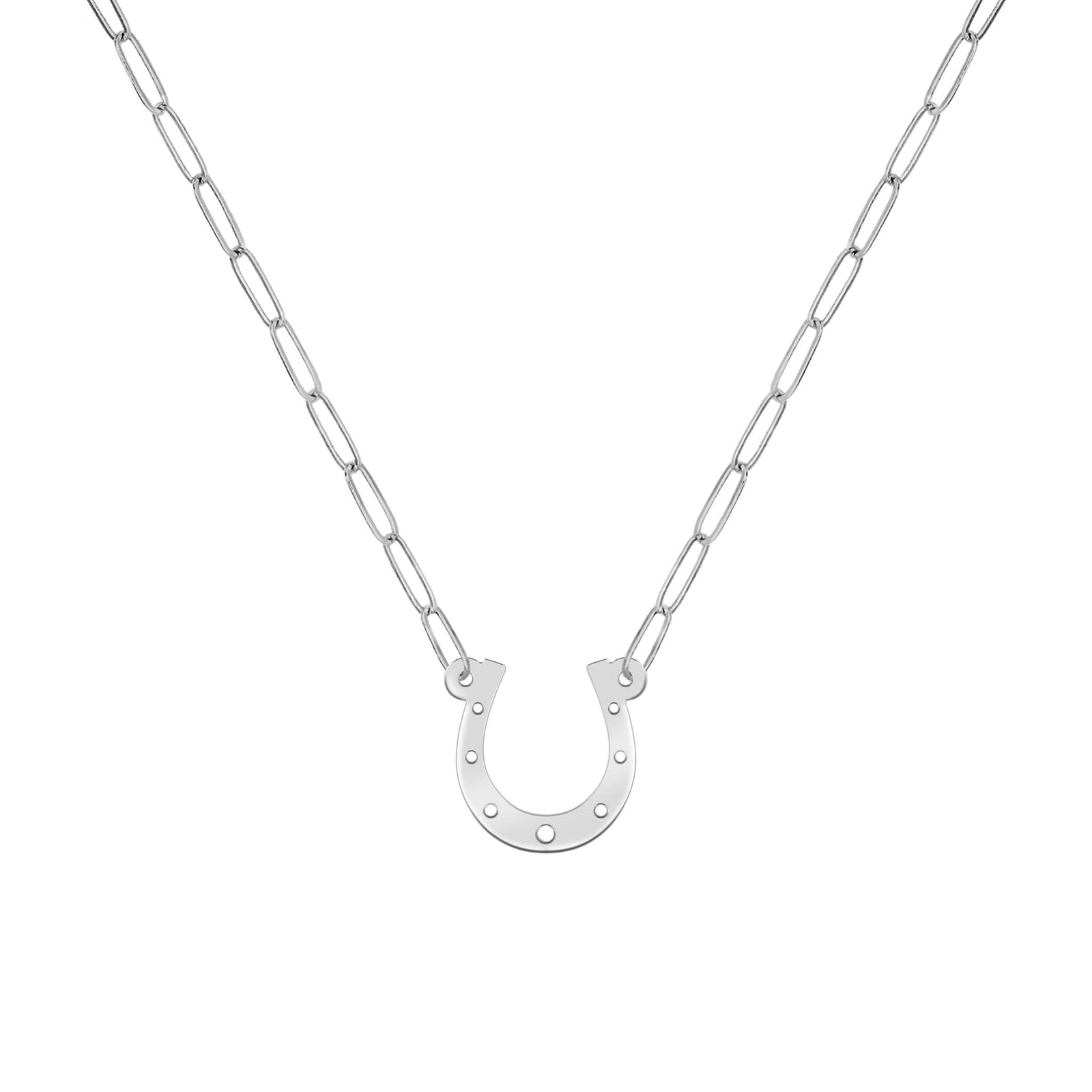Large Flat Horseshoe Necklace with Adelaide Mini Chain in 14k Gold