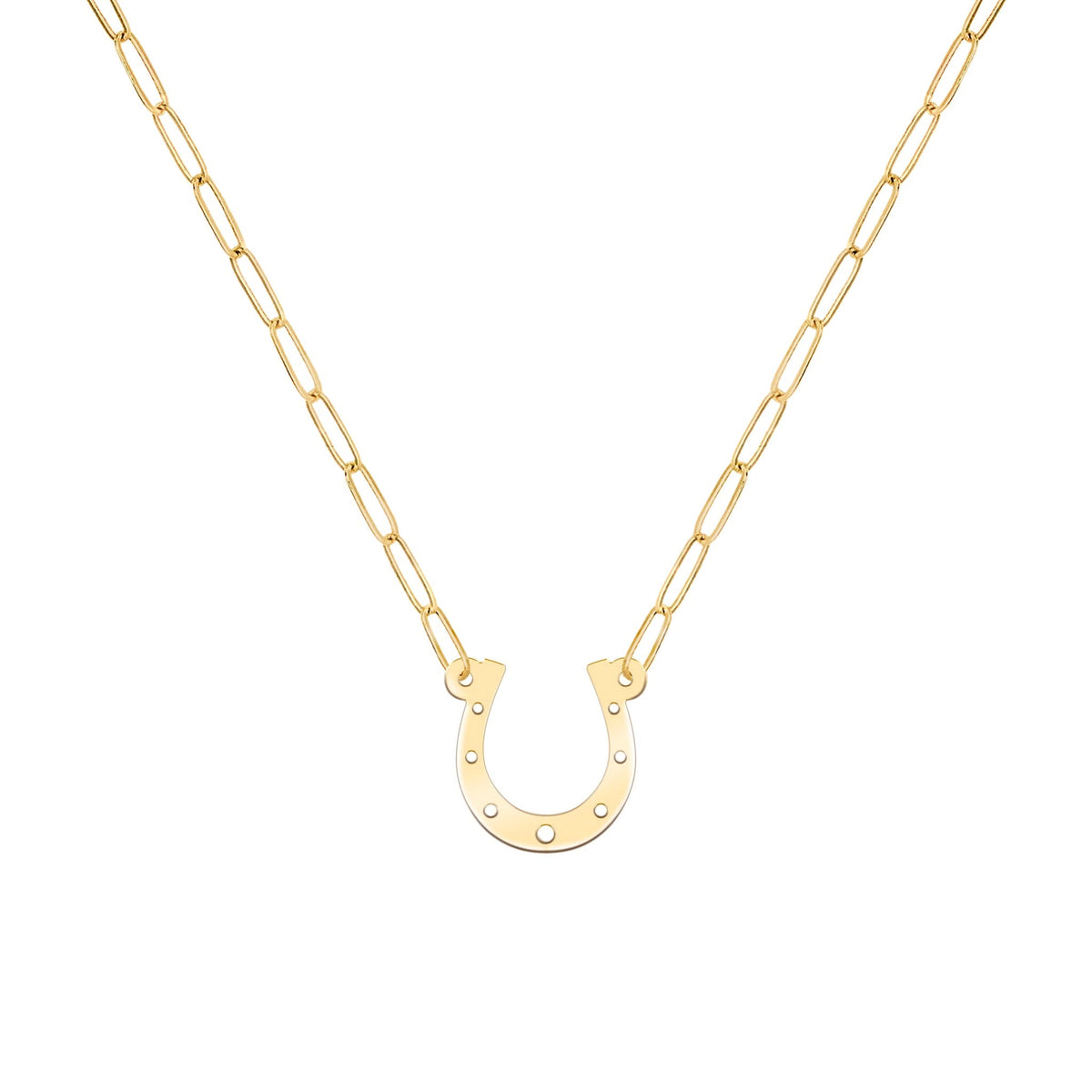 Large Flat Horseshoe Necklace with Adelaide Mini Chain in 14k Gold