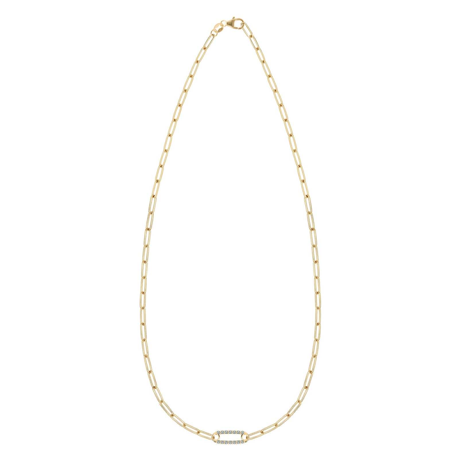 14k yellow gold Adelaide paperclip chain necklace featuring one link encrusted with 1.5 mm pavé alexandrites
