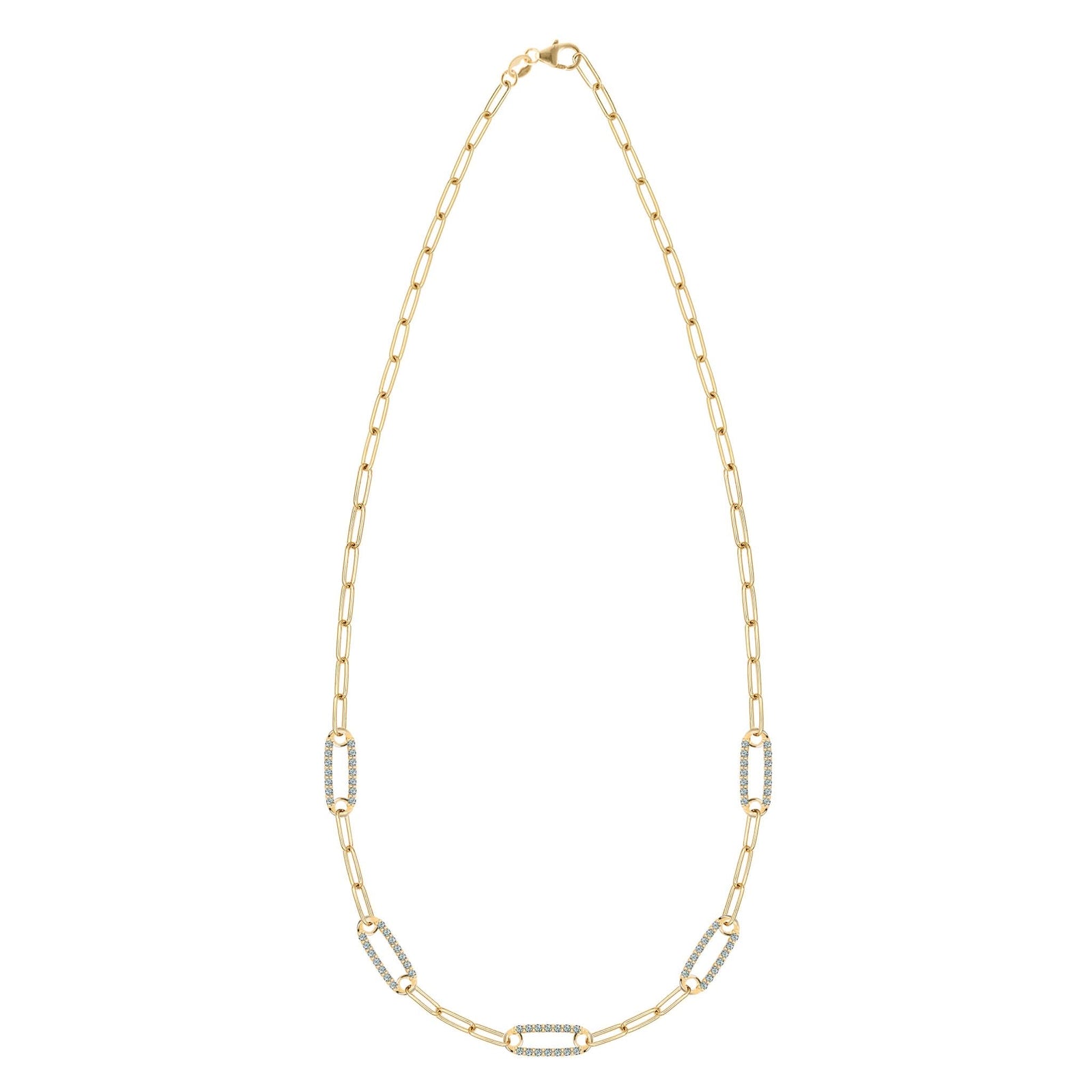 14k yellow gold Adelaide paperclip chain necklace featuring five links encrusted with 1.5 mm pavé alexandrites