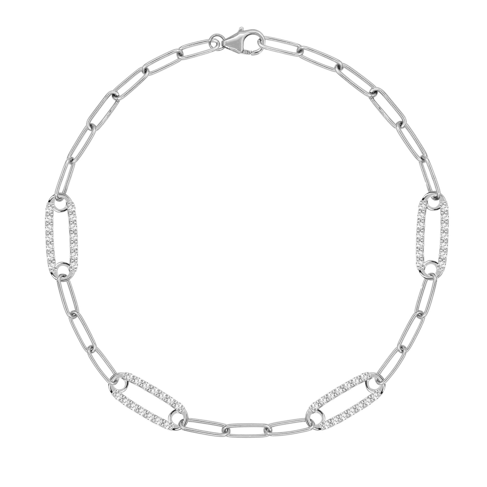14k white gold Adelaide paperclip chain bracelet featuring four links encrusted with 1.5 mm pavé white topaz