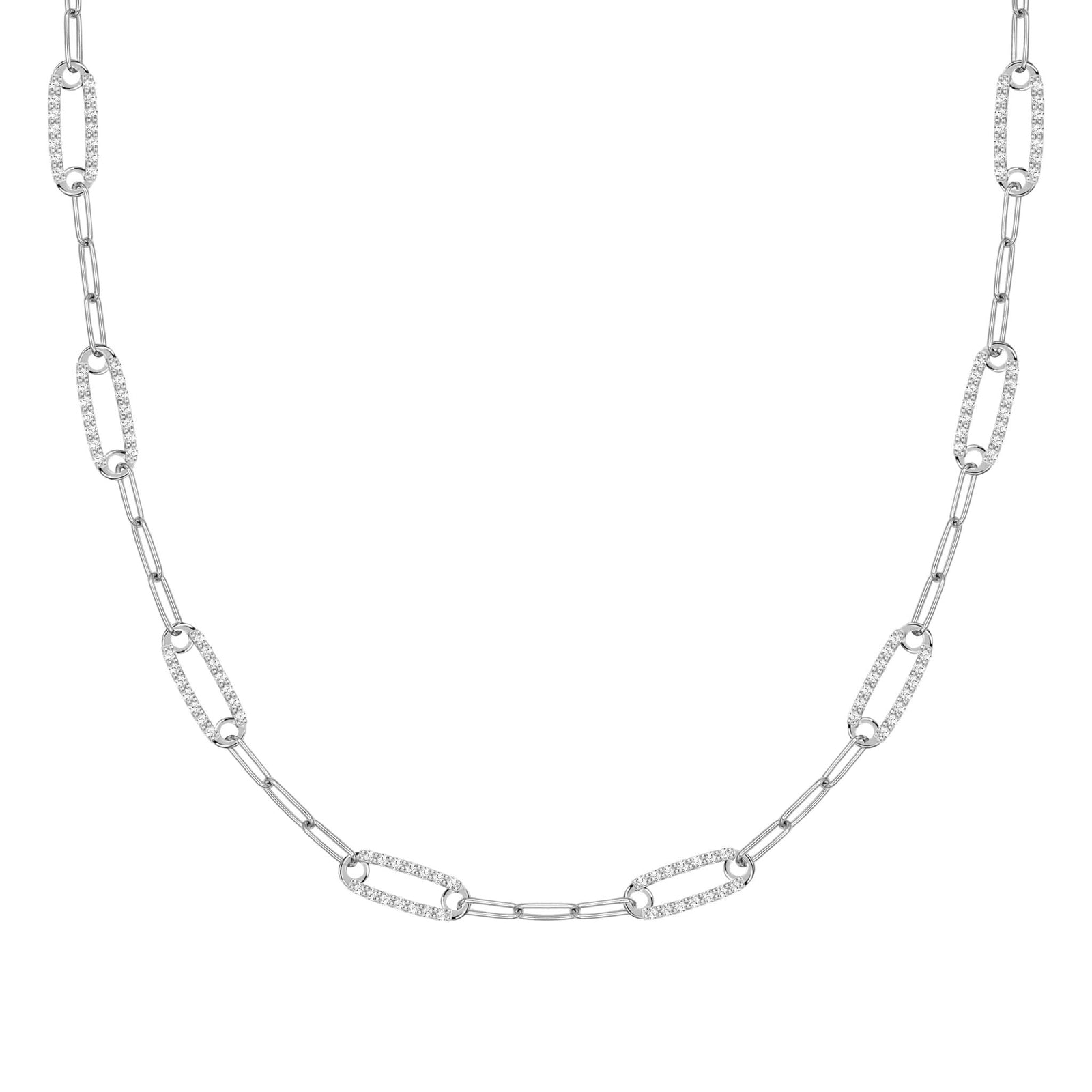 14k white gold Adelaide paperclip chain necklace featuring eight links encrusted with 1.5 mm pavé white topaz