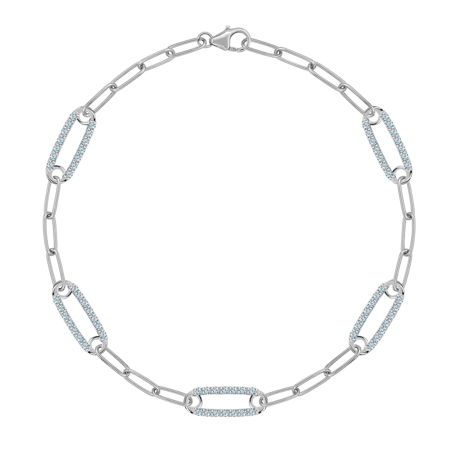 14k white gold Adelaide paperclip chain bracelet featuring five links encrusted with 1.5 mm pavé Nantucket blue topaz