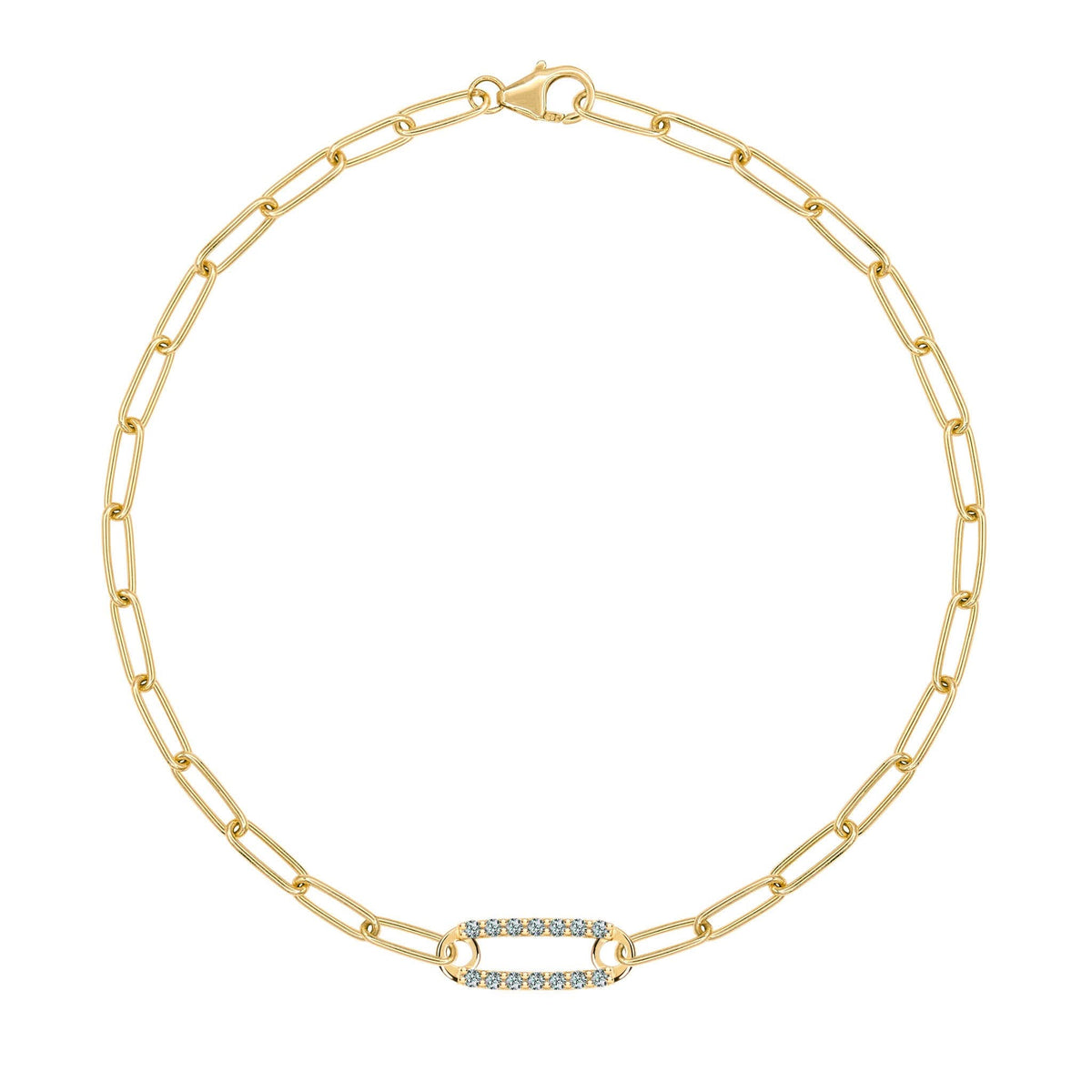 14k yellow gold Adelaide paperclip chain bracelet featuring one link with twenty-eight 1.5 mm pavé alexandrites - front view
