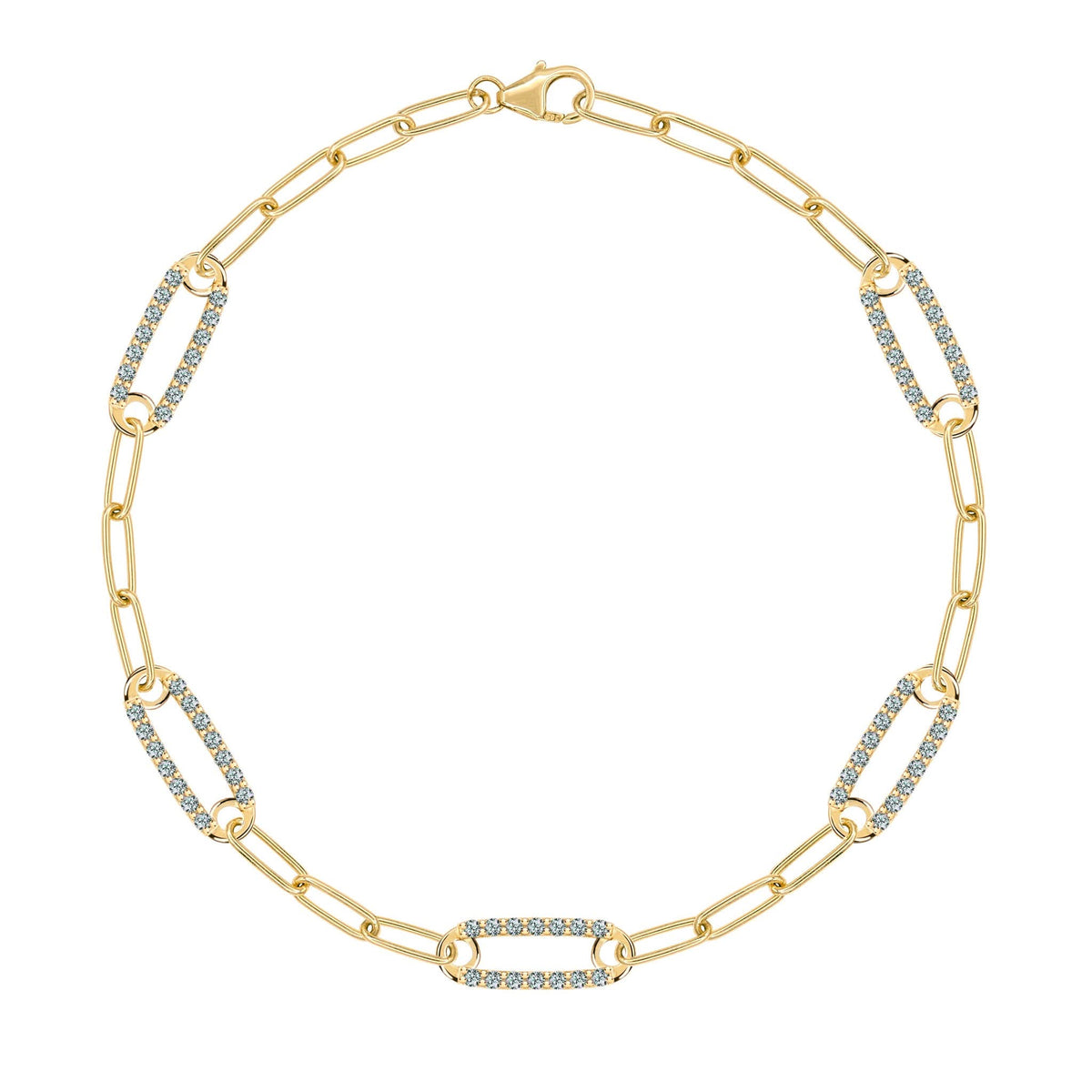 14k yellow gold Adelaide paperclip chain bracelet featuring five links encrusted with 1.5 mm pavé alexandrites - front view