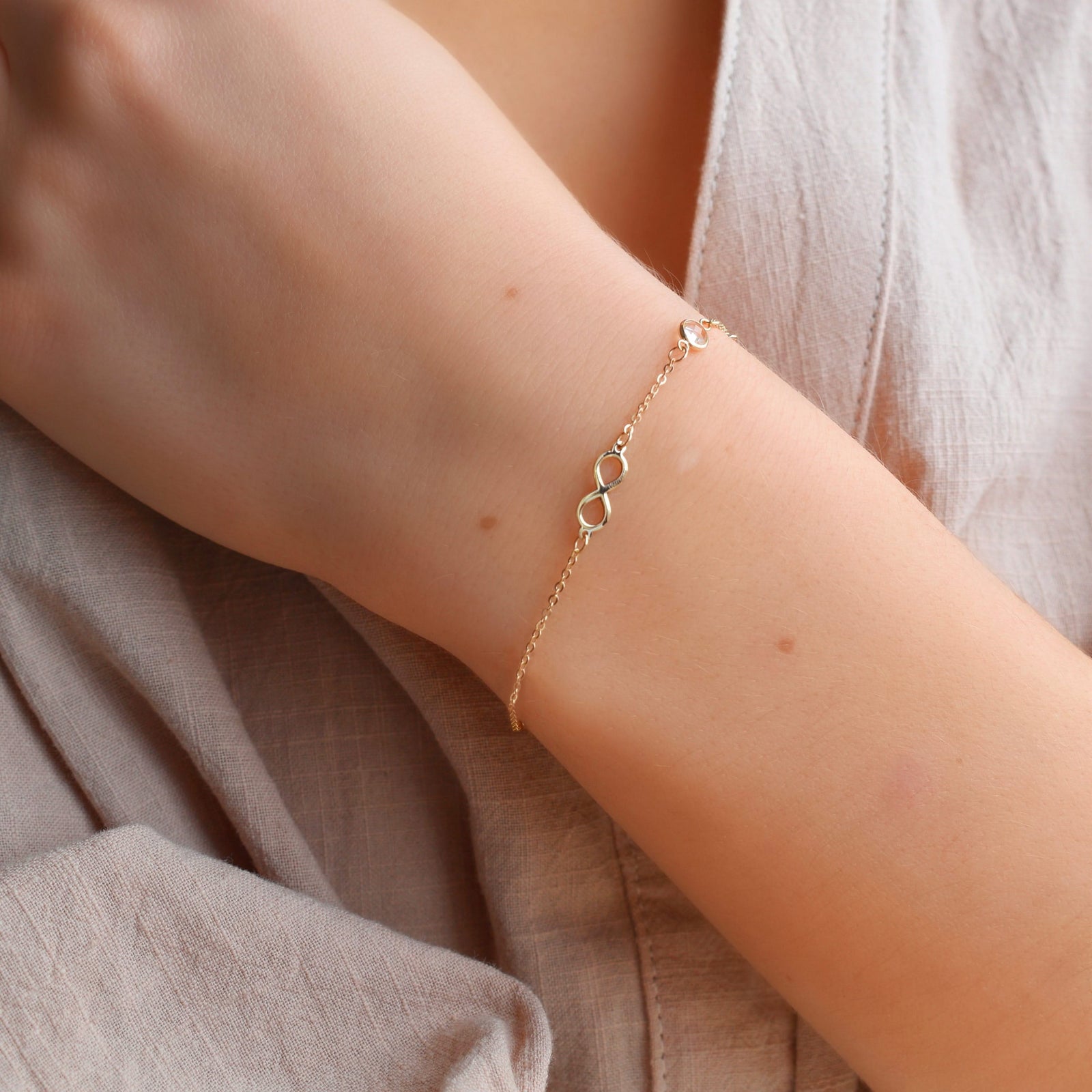 Infinity & Petite 1 Birthstone Bracelet in 14k Gold