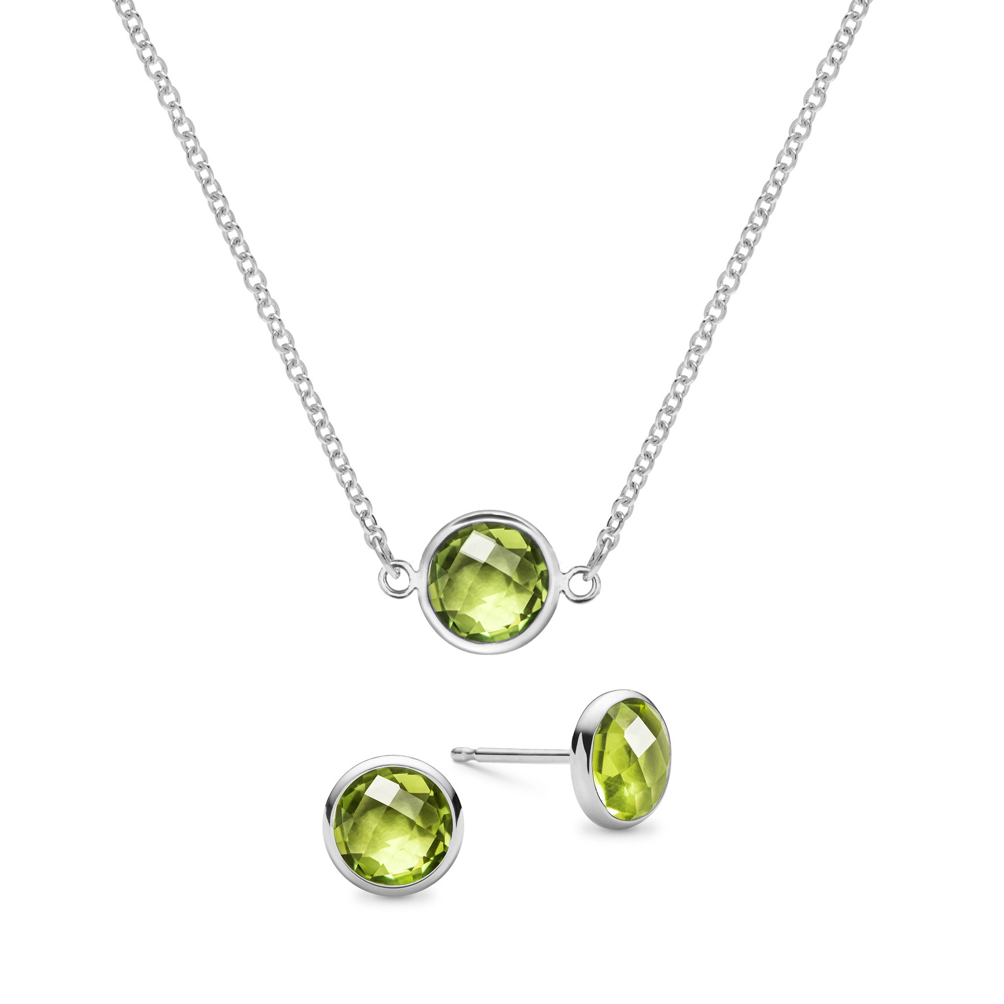 Grand 1 Peridot Necklace and Earrings Set in 14k Gold (August) - 14k White  Gold / X-Small (15