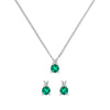 Pair of Greenwich white gold earrings and a Greenwich white gold necklace featuring 4 mm emeralds and 2.1 mm diamonds