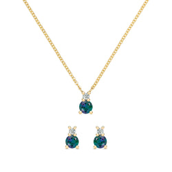 Greenwich Solitaire Alexandrite & Diamond Necklace and Earrings Set in 14k Gold (June)