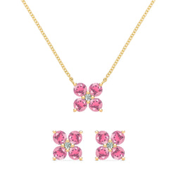 Greenwich 4 Pink Tourmaline & Diamond Necklace and Earrings Set in 14k Gold (October)