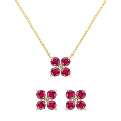 Greenwich 4 Ruby & Diamond Necklace and Earrings Set in 14k Gold (July)