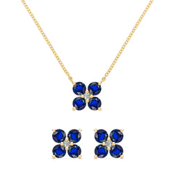 Greenwich 4 Sapphire & Diamond Necklace and Earrings Set in 14k Gold (September)