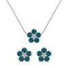 Pair of Greenwich earrings and a necklace in 14k white gold featuring 4 mm alexandrites and 2.1 mm diamonds