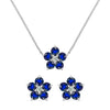 Pair of Greenwich earrings and a necklace in 14k white gold featuring 4 mm sapphires and 2.1 mm diamonds