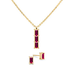 Providence 3 Ruby Pendant and Stud Earrings Set in 14k Gold (July)