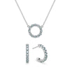 Rosecliff small open circle necklace and huggie earrings featuring 2 mm round cut alexandrites prong set in 14k white gold