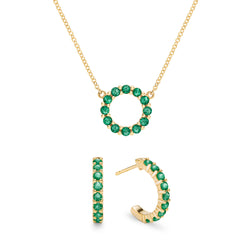 Rosecliff Small Circle Emerald Necklace and Earrings Set in 14k Gold (May)