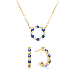 Rosecliff Small Circle Diamond & Sapphire Necklace and Earrings Set in 14k Gold (September)