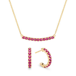 Rosecliff Ruby Necklace and Earrings Set in 14k Gold (July)