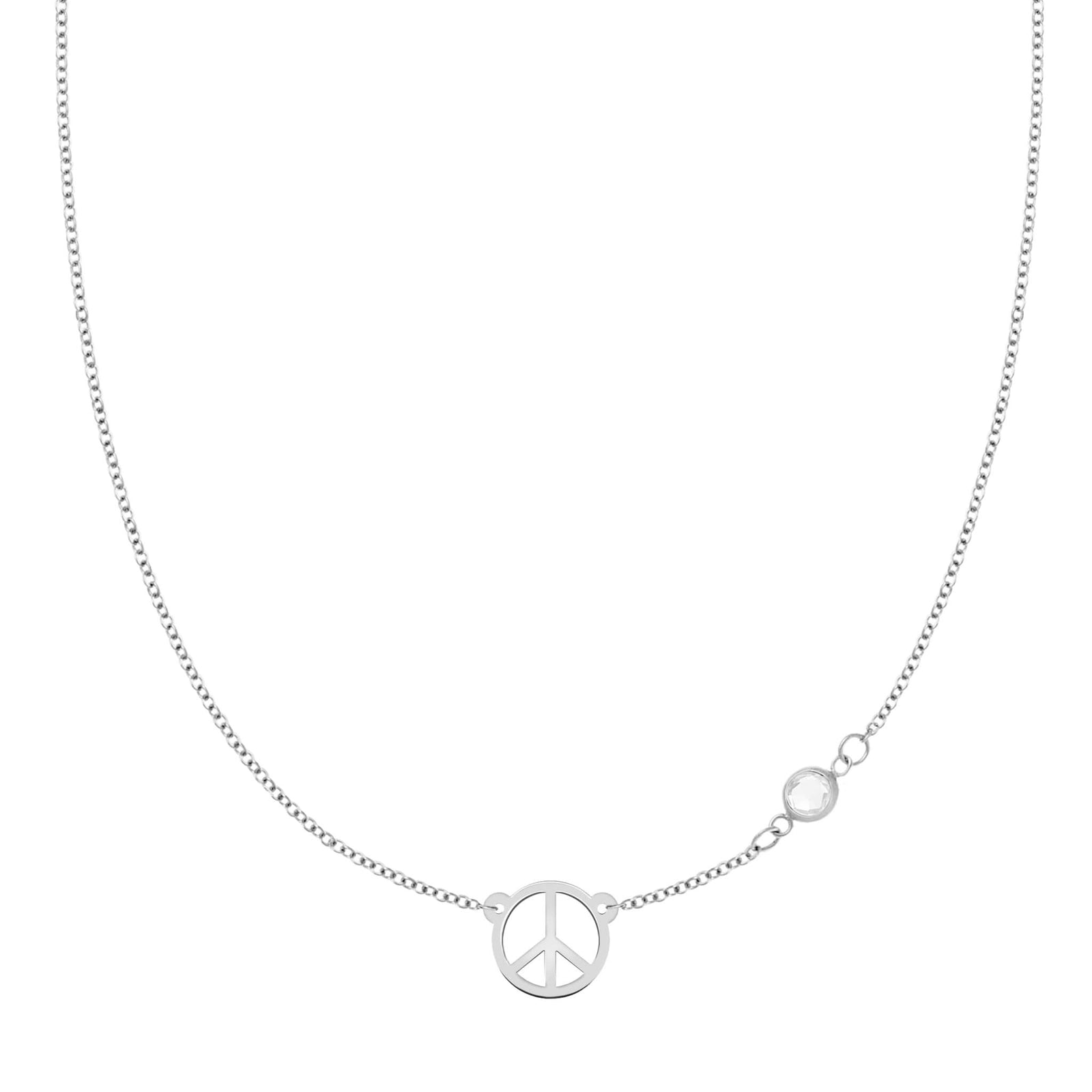 Small Peace Sign & 1 Birthstone Necklace in 14k Gold