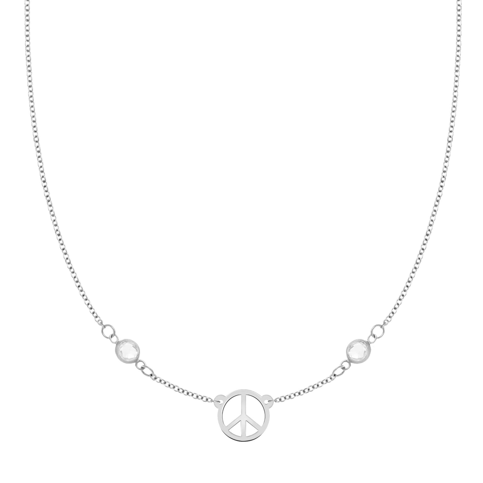 Small Peace Sign & 2 Birthstone Necklace in 14k Gold