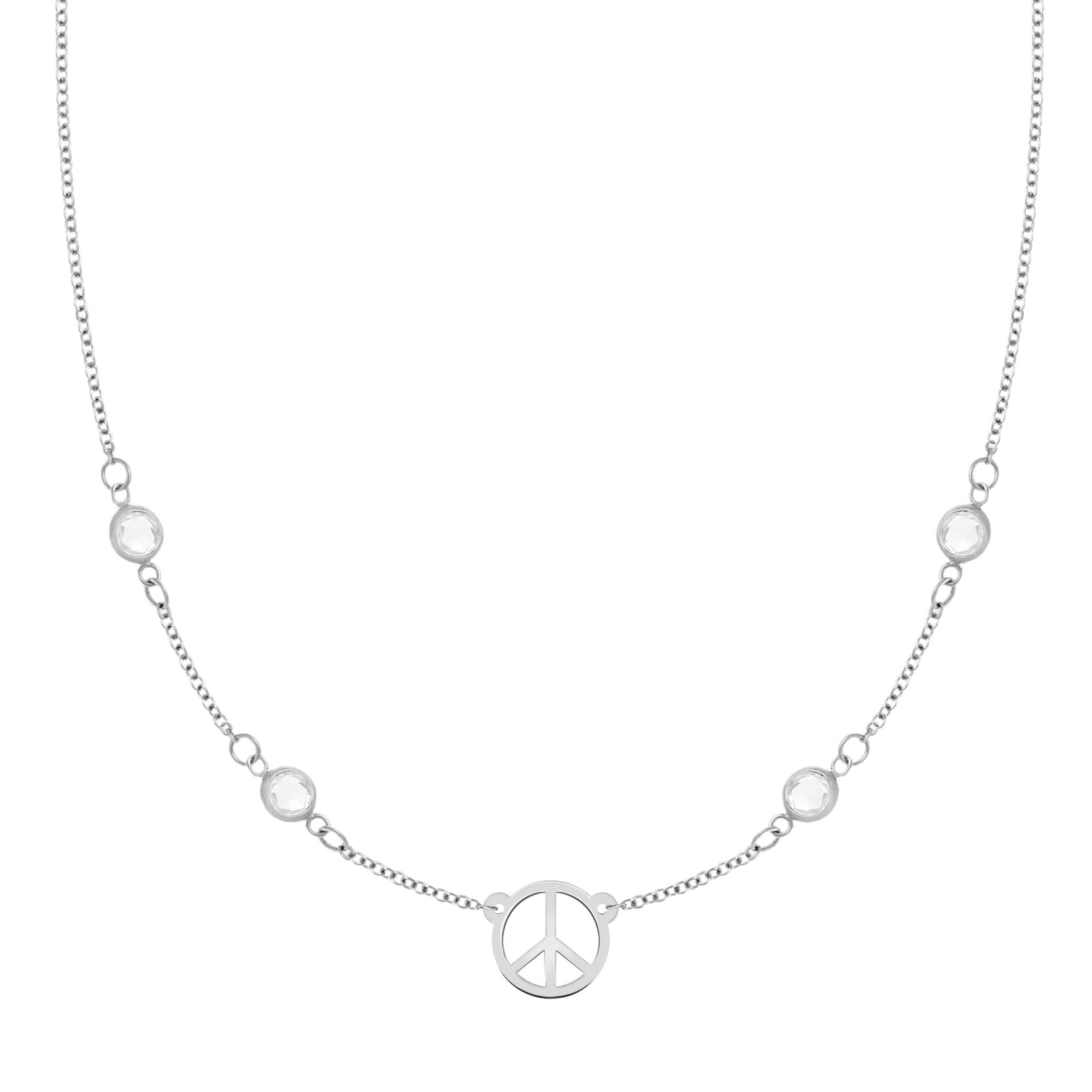 Small Peace Sign & 4 Birthstone Necklace in 14k Gold