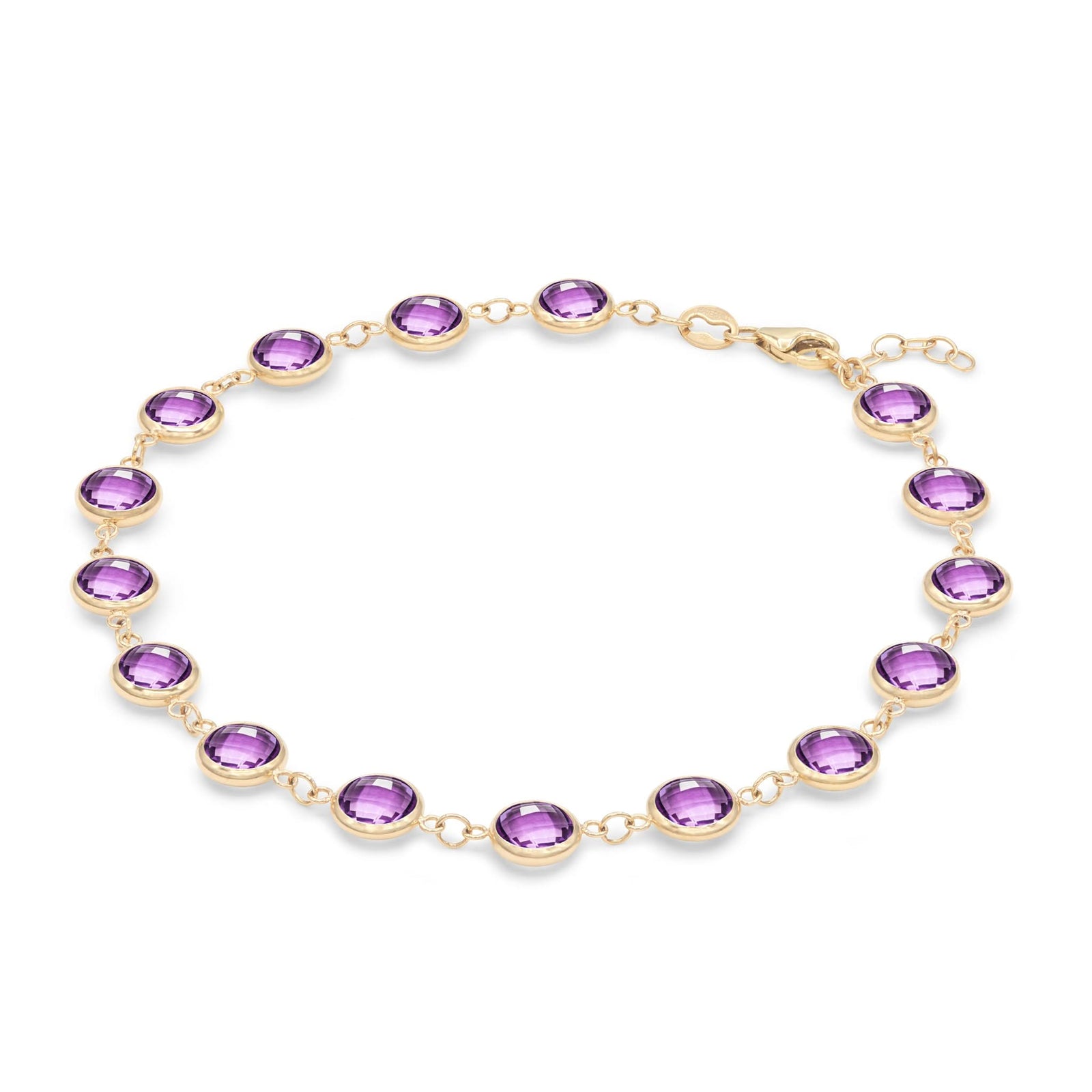 Newport Grand 14k yellow gold bracelet featuring sixteen 6 mm briolette cut bezel set amethysts - angled view