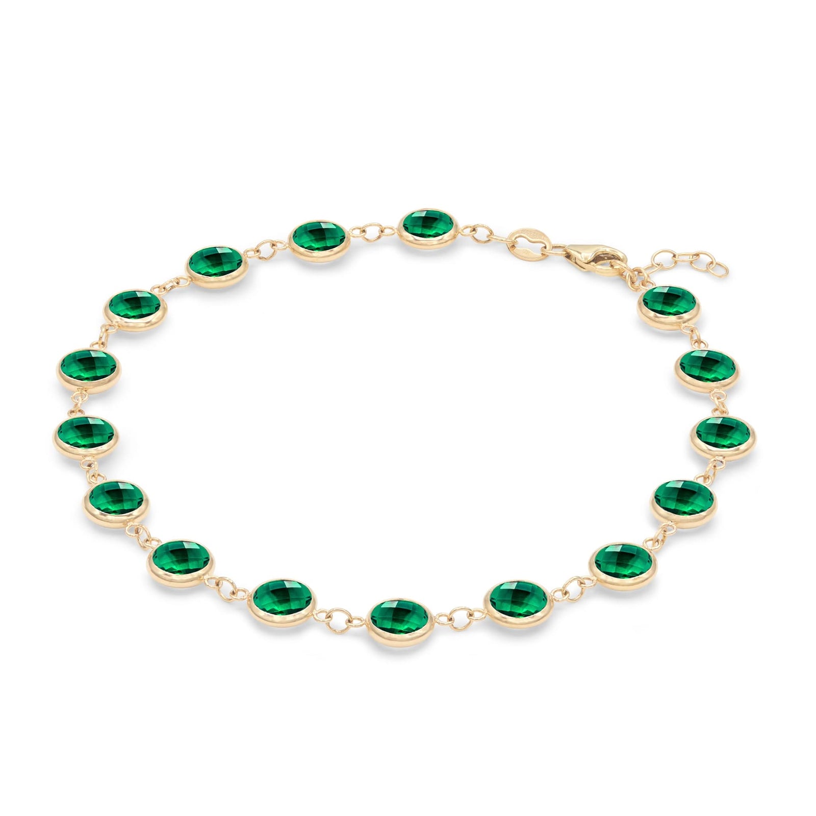 Newport Grand 14k yellow gold bracelet featuring sixteen 6 mm briolette cut bezel set emeralds - angled view