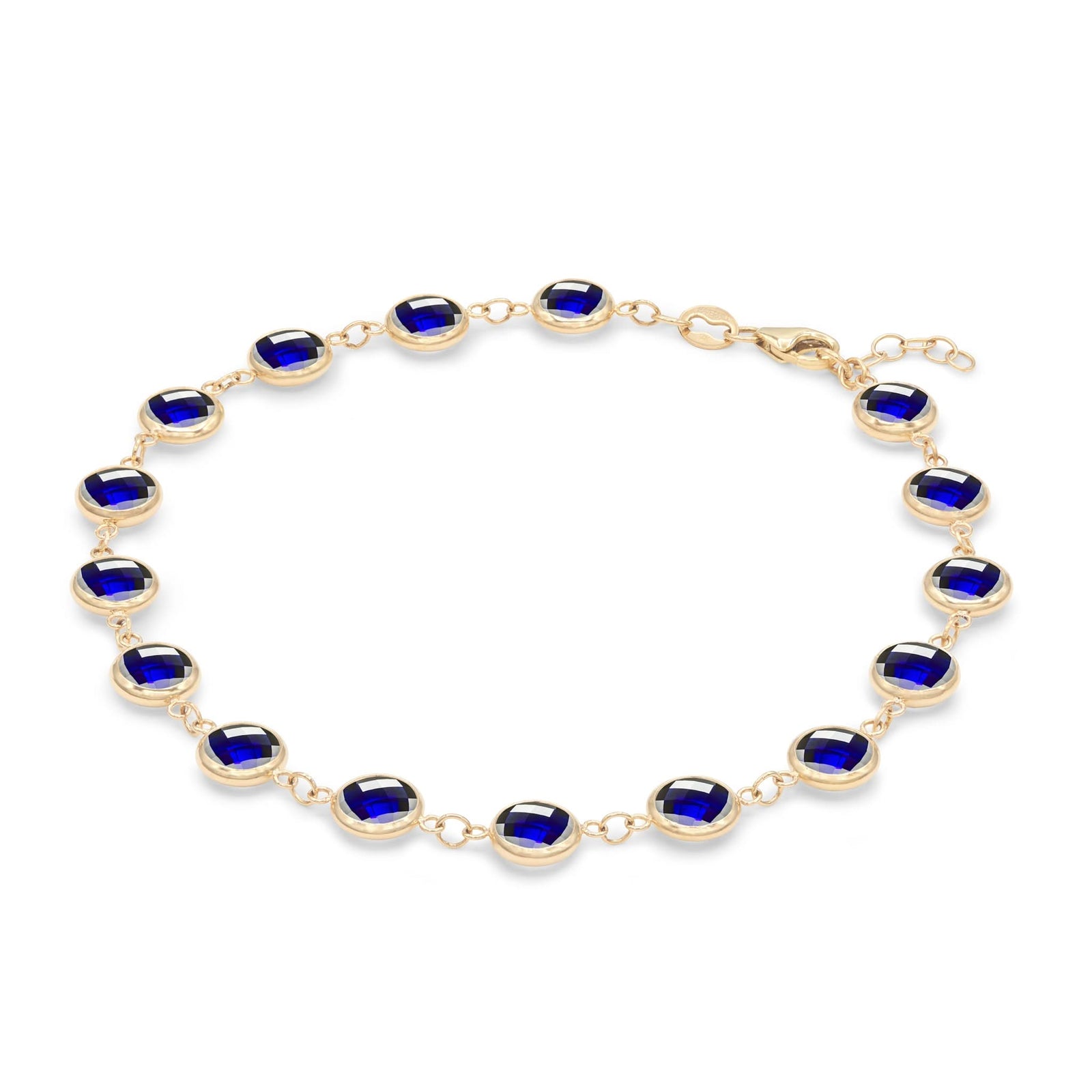 Newport Grand 14k yellow gold bracelet featuring sixteen 6 mm briolette cut bezel set sapphires - angled view