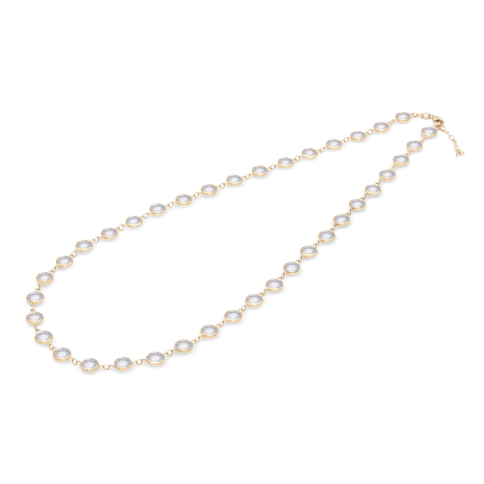 Newport Grand 14k yellow gold necklace featuring thirty-eight 6 mm briolette cut bezel set moonstones