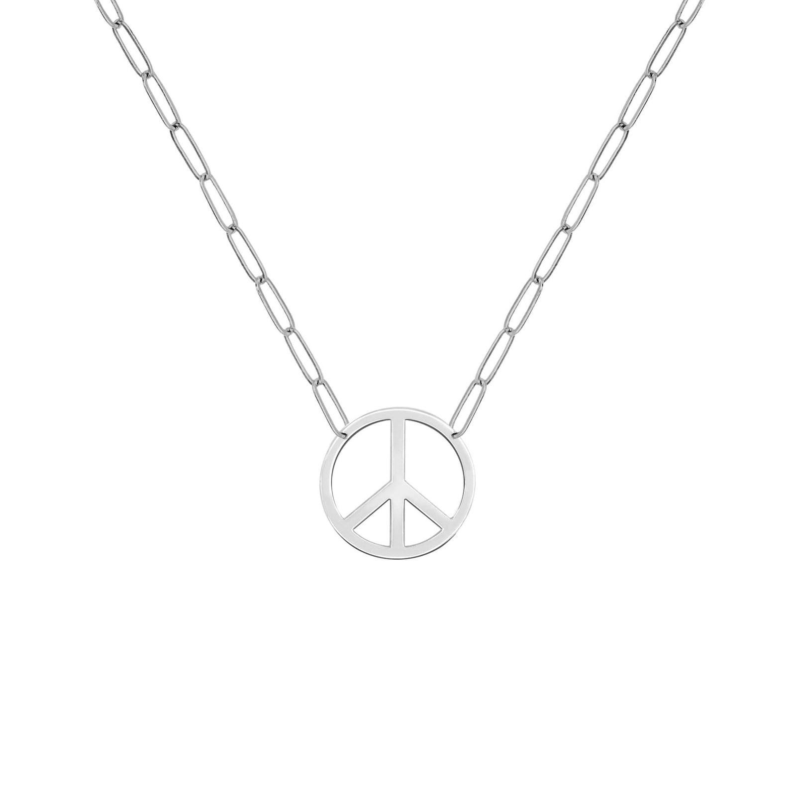 Adelaide Mini necklace featuring one 1/2” cutout Peace Sign in 14k white gold