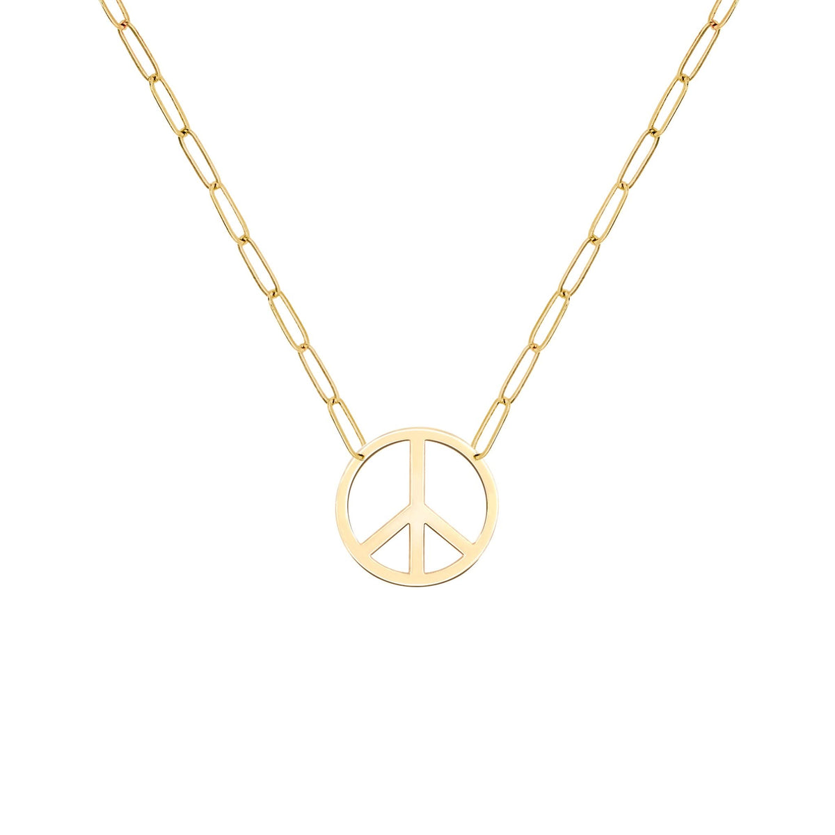 Adelaide Mini necklace featuring one 1/2” cutout Peace Sign in 14k yellow gold - front view