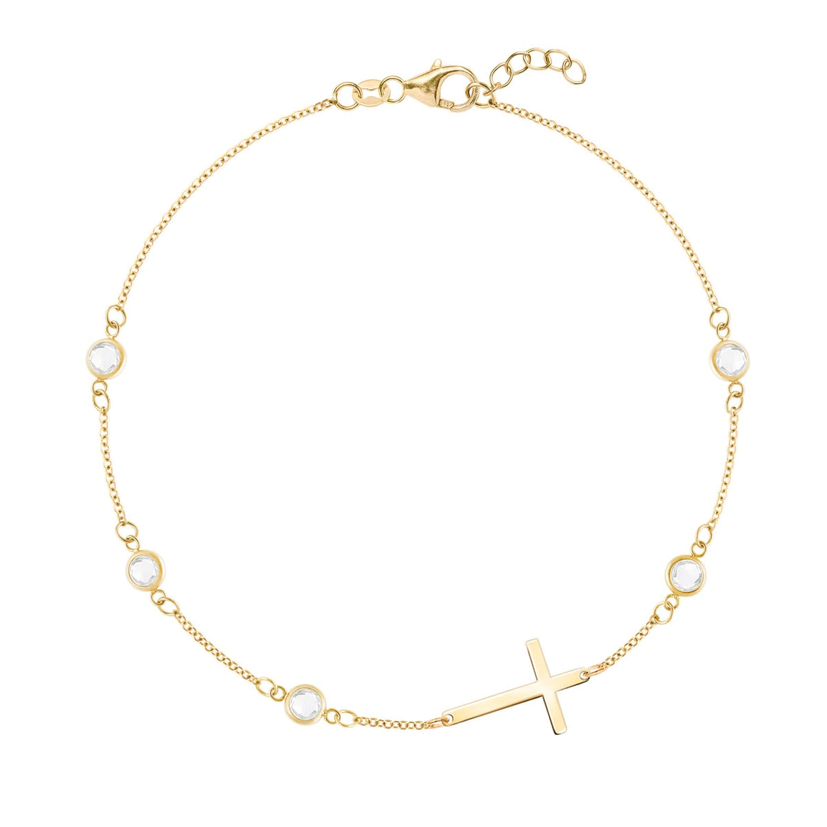 Cross & Petite 5 Birthstone Bracelet in 14k Gold