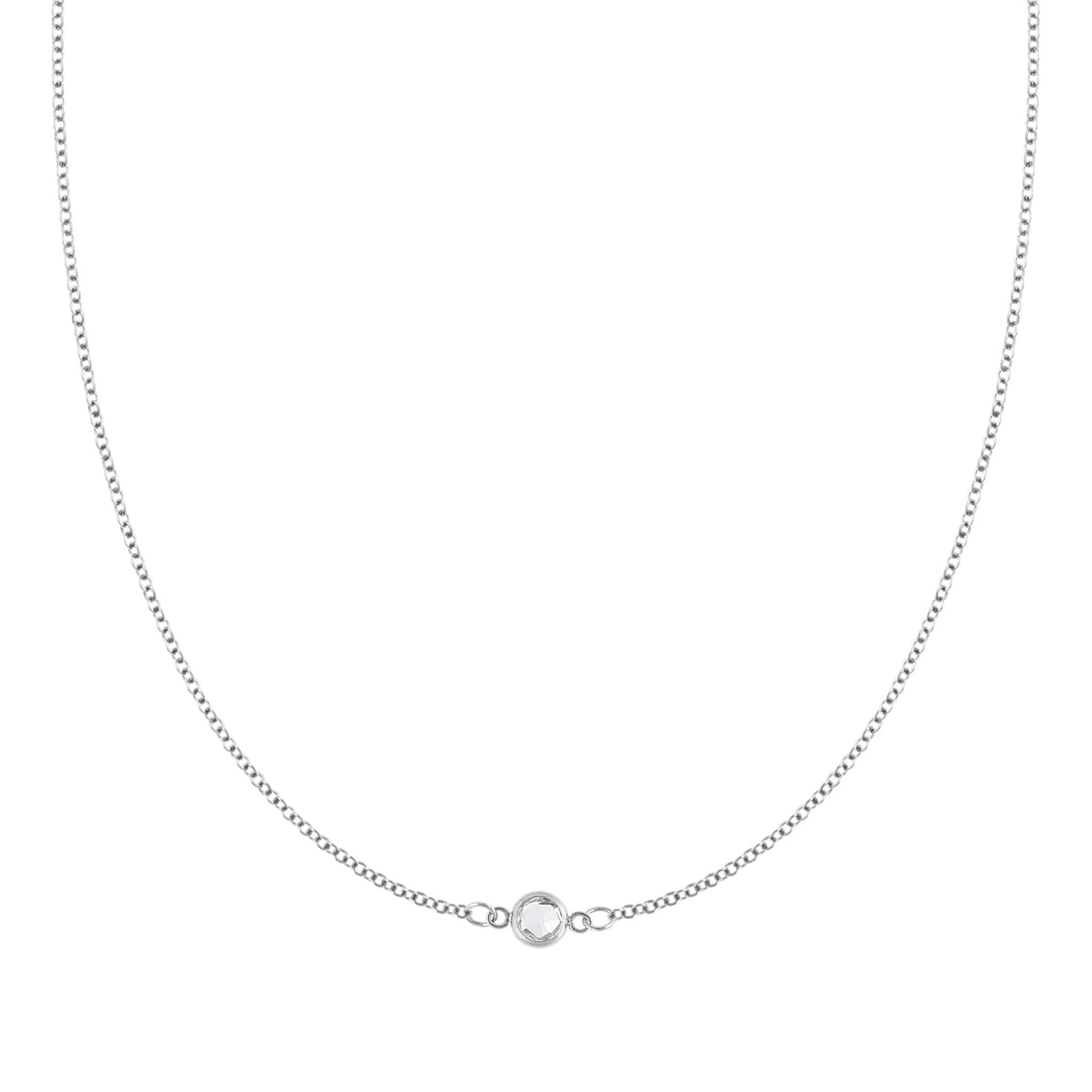 Petite 1 White Topaz Necklace in 14k Gold (April)