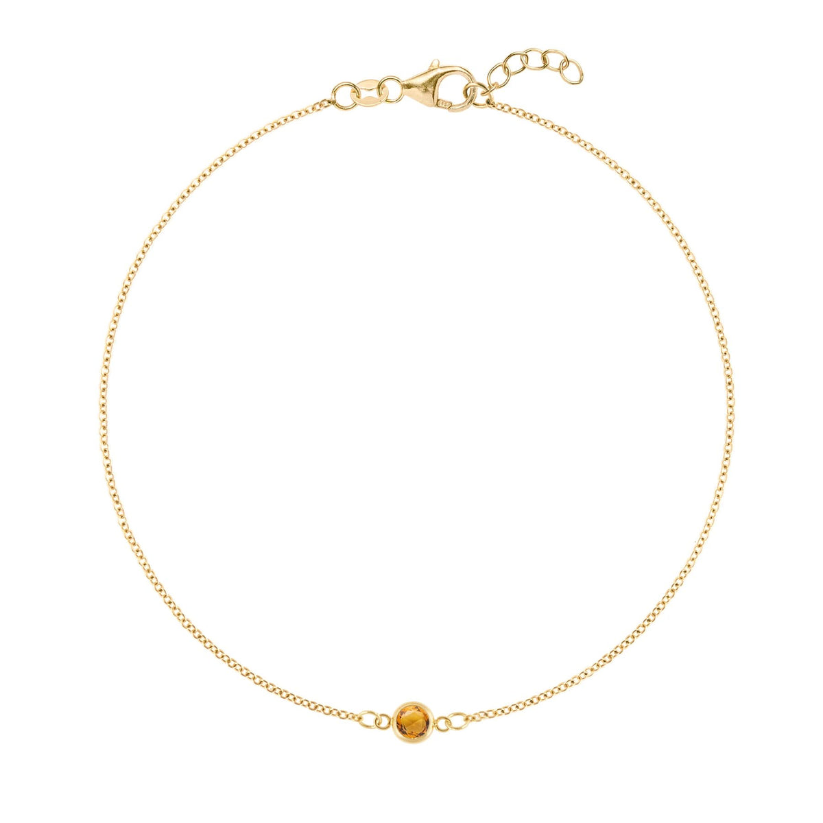 Classic cable chain bracelet featuring one 4 mm briolette cut citrine bezel set in 14k yellow gold - front view