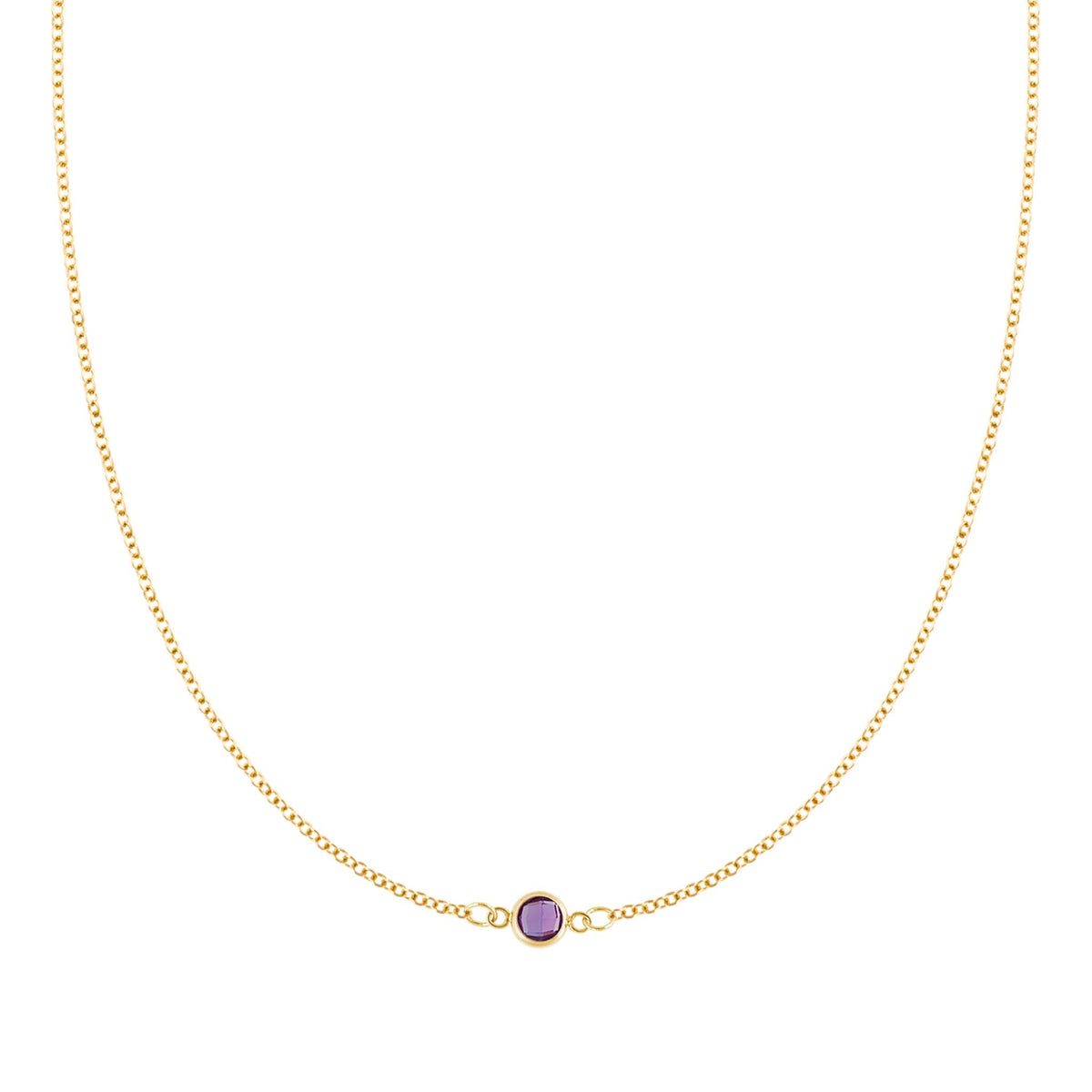 Petite 1 Amethyst Necklace in 14k Gold (February)