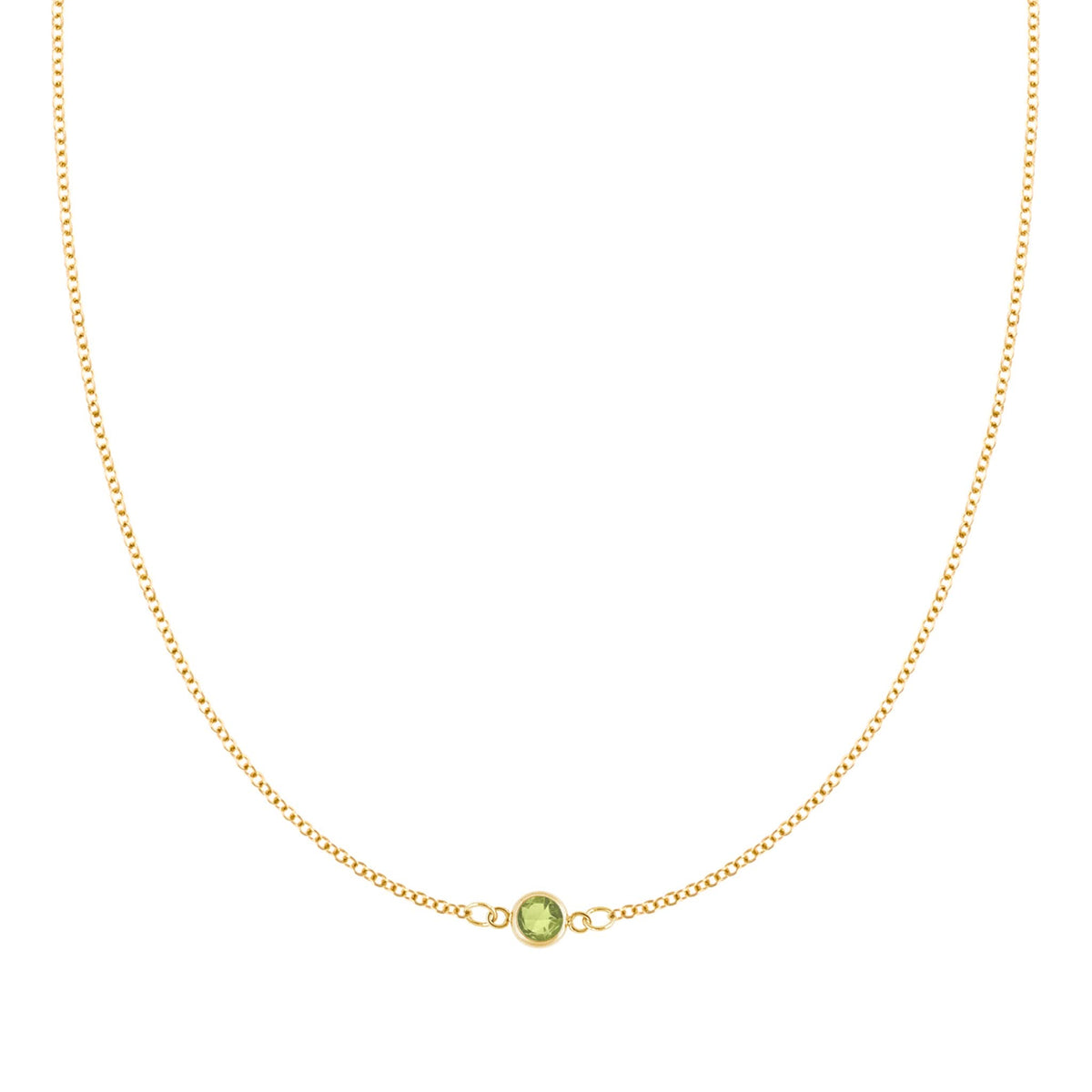 Petite 1 Peridot Necklace in 14k Gold (August)
