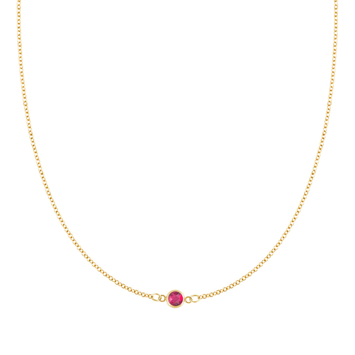 Petite 1 Ruby Necklace in 14k Gold (July)