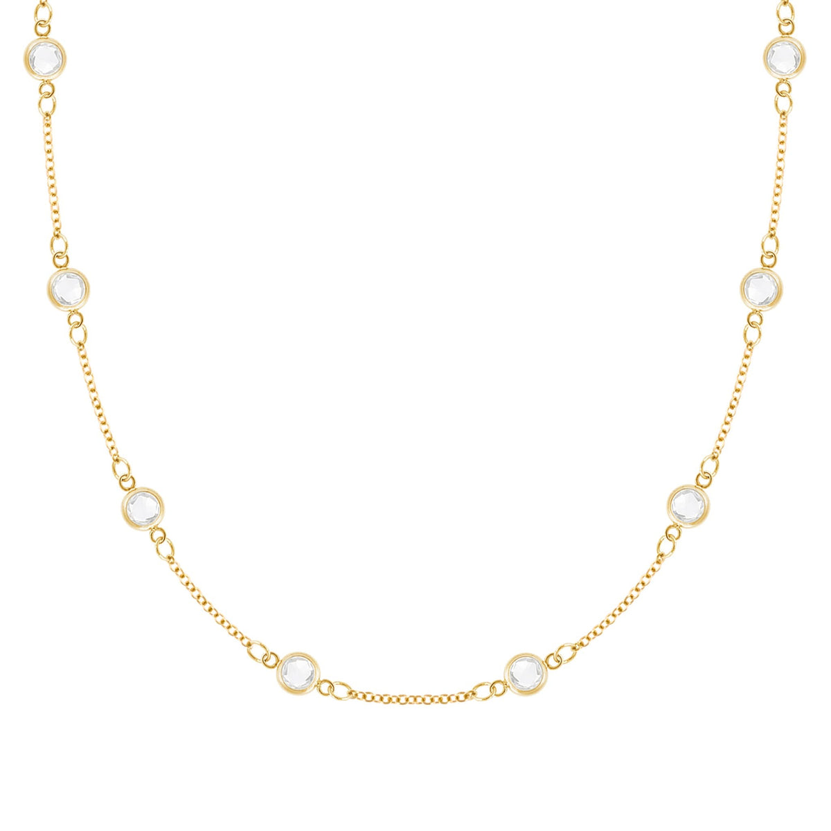 Personalized Classic Necklace featuring eight 4 mm briolette cut gemstones bezel set in 14k yellow gold - front view