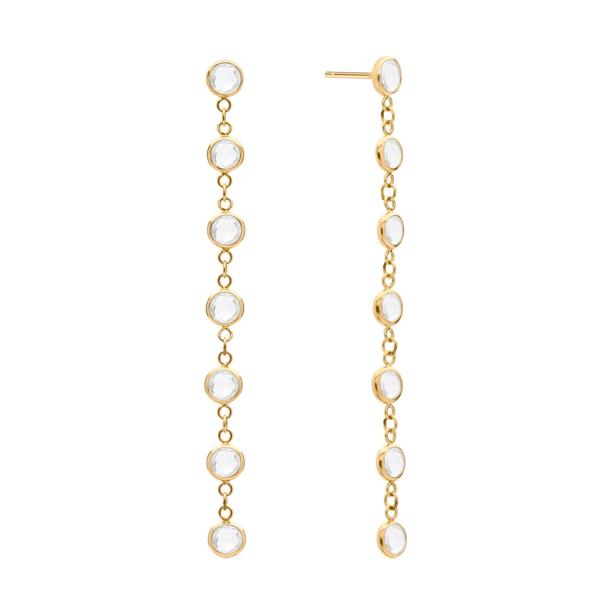 Pair of Personalized Classic dangle earrings featuring seven gemstones bezel set in 14k yellow gold - front view