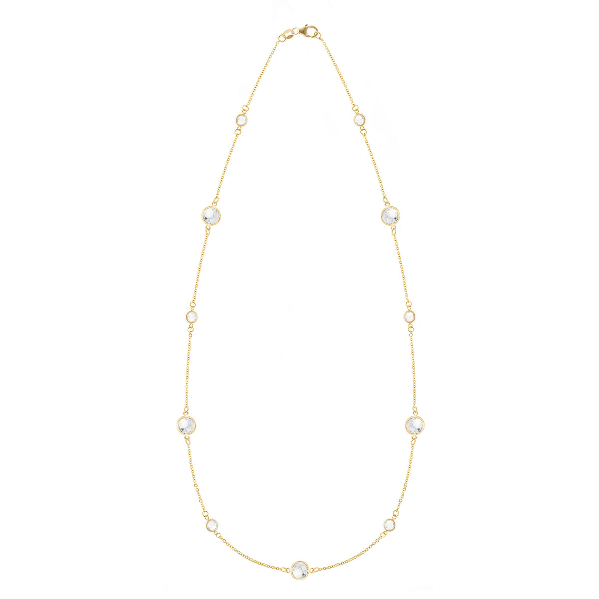 Bayberry Grand & Classic 14k gold necklace featuring eleven alternating 4 mm and 6 mm briolette cut bezel set gemstones