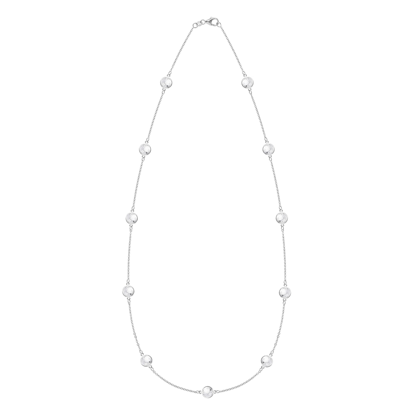 Bayberry Grand 11 Birthstone necklace featuring eleven 6 mm briolette cut gemstones bezel set in 14k white gold
