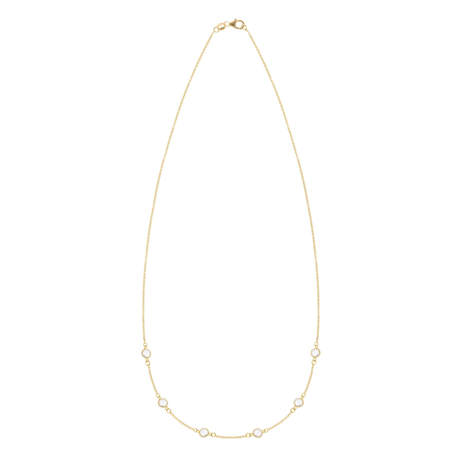 Personalized cable chain necklace featuring six 4 mm briolette cut gemstones bezel set in 14k yellow gold