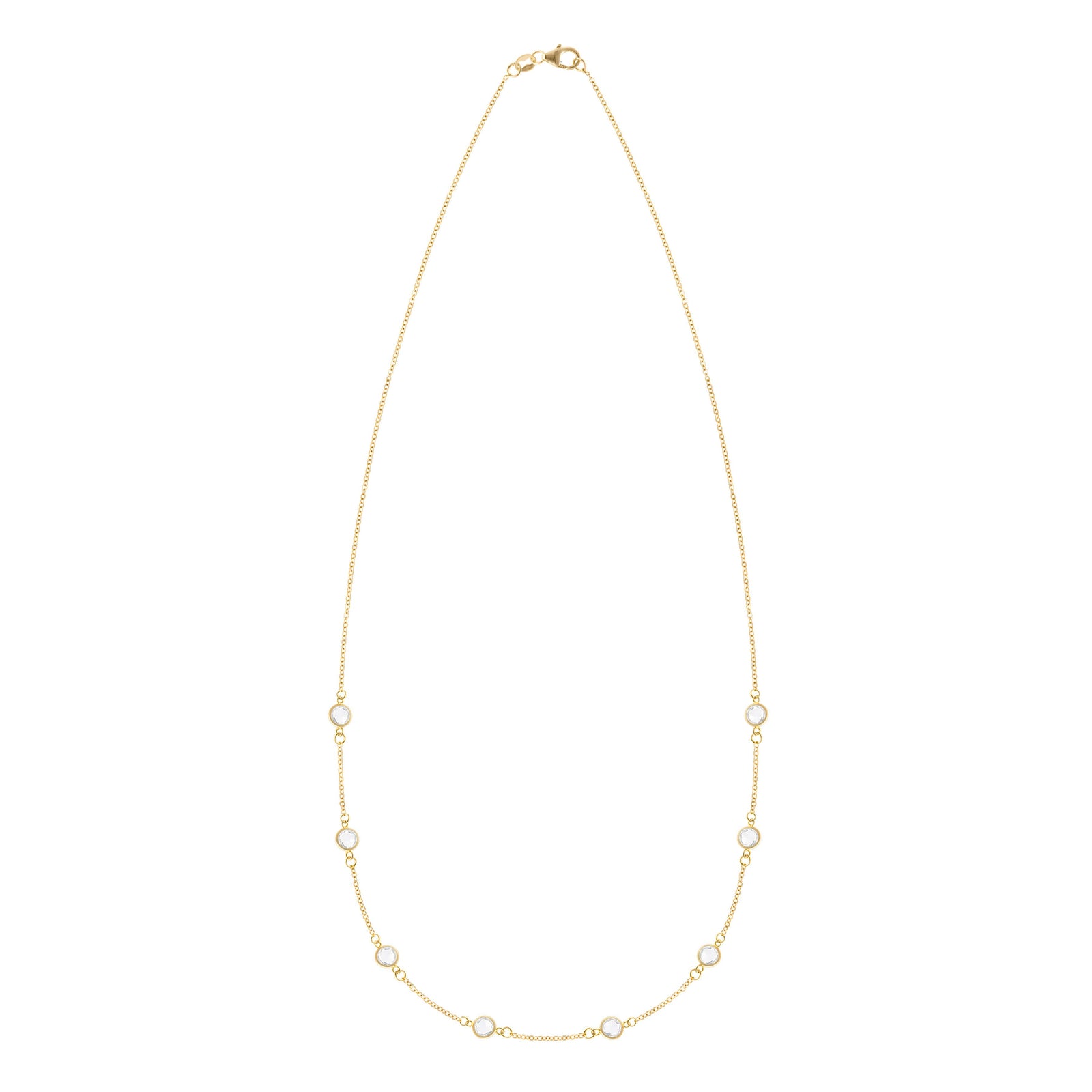Personalized Classic Necklace featuring eight 4 mm briolette cut gemstones bezel set in 14k yellow gold - angled view