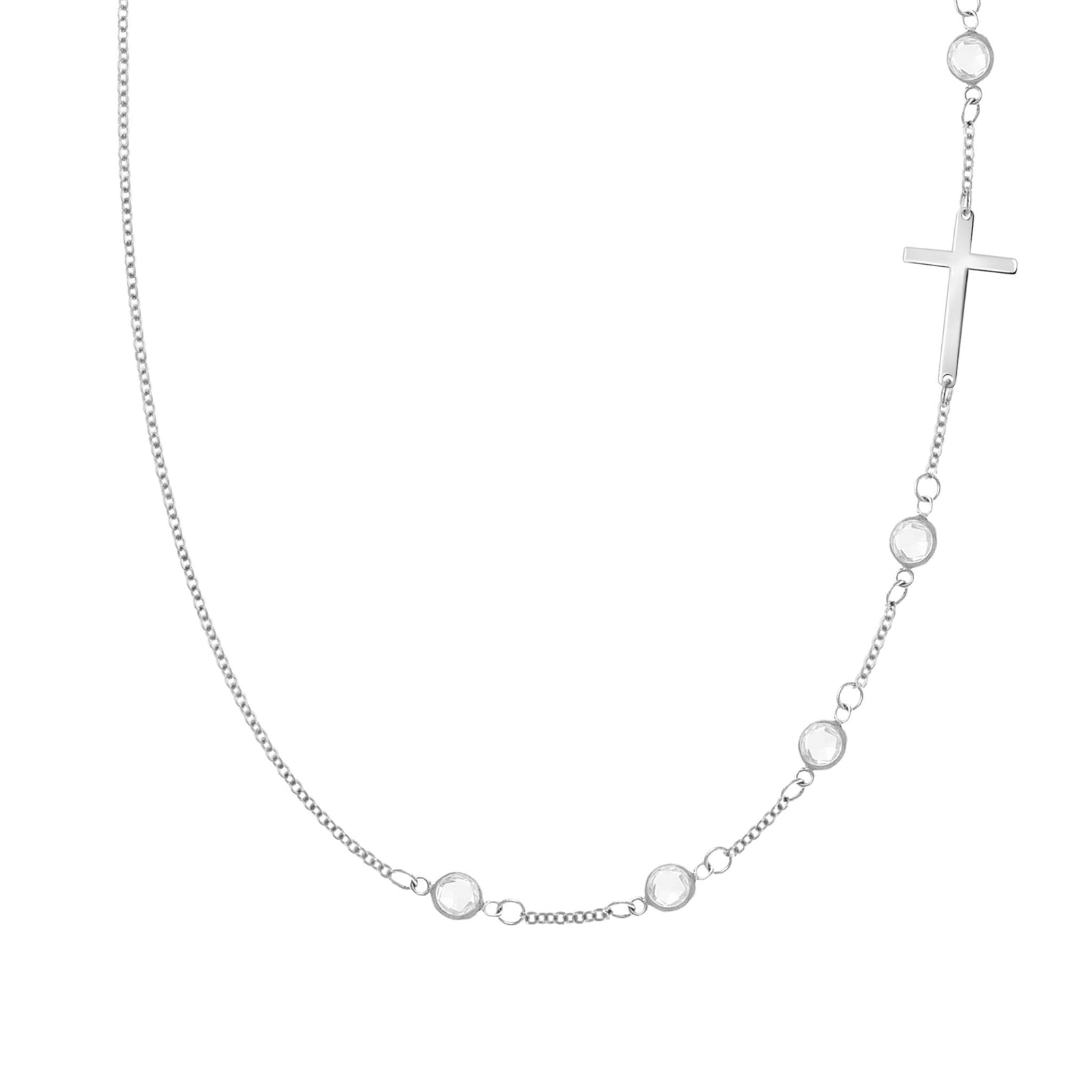 Cross & Petite 5 Birthstone Necklace in 14k Gold