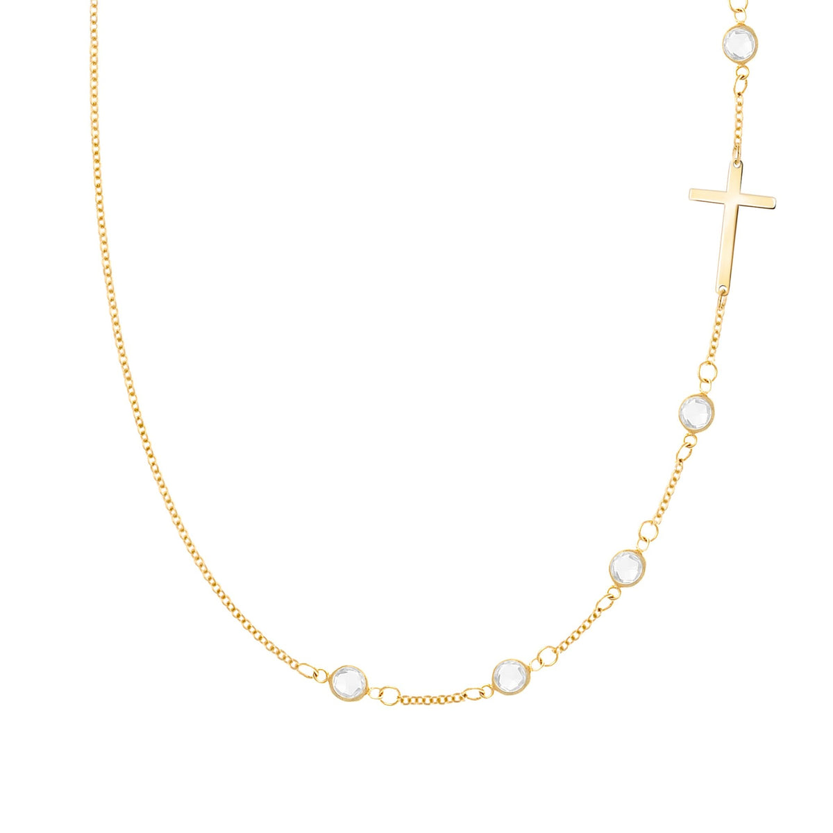 Cross & Petite 5 Birthstone Necklace in 14k Gold