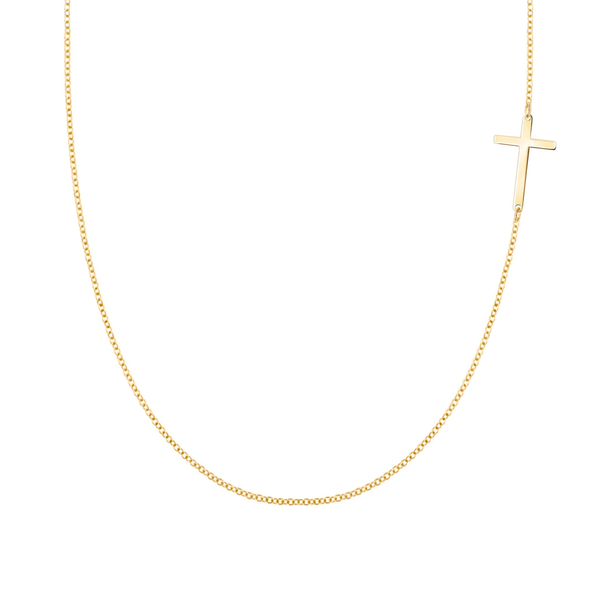 14k yellow gold 1.17 mm cable chain necklace featuring a 1/2" cutout cross - front view